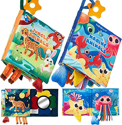 hahaland Baby Spielzeug 0-6 Monate 2 PCS Baby Bücher Montessori Sensorik Spielzeug für Babys Crinkle Spielzeug 0 6 12 Monate Kleinkind Spielzeug 0-3 Monate Weichen Stoff Buch Junge Mädchen Geschenk