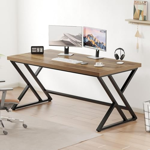 LVB Holz-Computertisch, Rustikale Home Office Executive Schreibtisch für Schlafzimmer, Industrielle hölzerne Computer Schreiben Studie Arbeit Gaming Tisch
