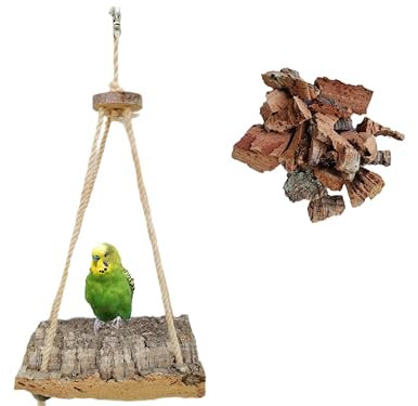 Vogelschaukel, Korkschaukel + gratis Tüte Knabberkorkrinde, drei Größen, Wellensittich und andere kleine Vögel (S)
