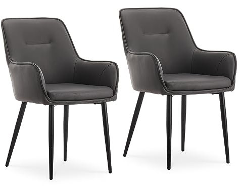 CLIPOP Esszimmerstühle 2er Set Kunstleder Gepolstert Küchenstuhl mit Armlehne,Sessel Esszimmerstuhl Loungesessel Wohnzimmer Empfangstühle für Esszimmer Küche,Grau