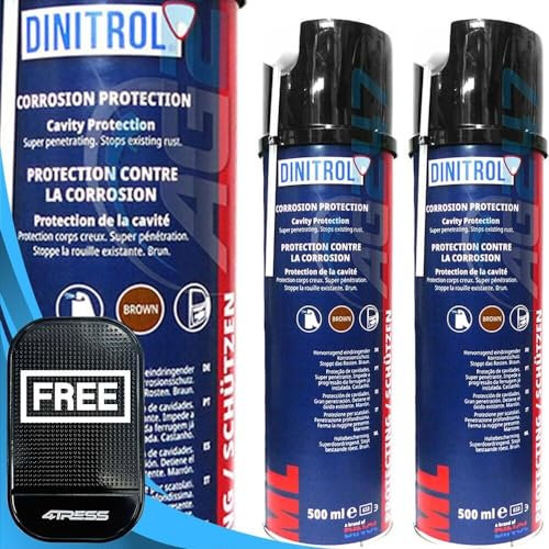 Dinitrol ML 2 x 500ml Super Penetrating Cavity Protection Wax Aerosol Spray Brown Oil Based Car Underbody Rust Corrosion Cavity Protection with 4Tress Non Slip Car Dash Mat (4T-110-7101)