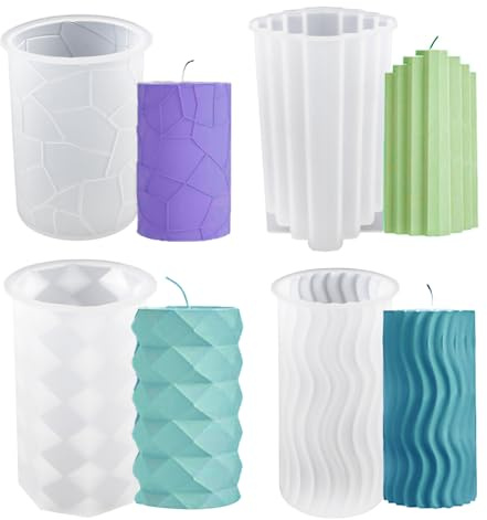 Ljusform, silikon, 4 stycken, ljusformar för gjutning, 3D, gör-det-själv ljus, silikonform ljus, gjutformar för handgjord tvål, doftljus, hantverk, ornament, ljus gör-det-själv tillverkning former set