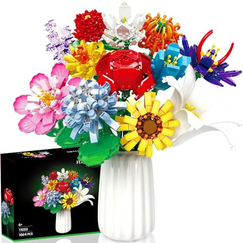 Johyzmpun Blumenstrauß Bausteine Set,1064 Stück 12 Arten von Klemmbausteine Blumen Sammlung für Zimmer Deko Muttertag Geburtstag Valentinstag