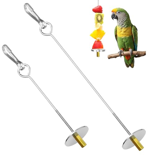 2 Piezas Brocheta para pájaros, alimentador de brochetas para Loros, brocheta de Pollo y Verduras de Acero Inoxidable, Soporte para Frutas, brocheta para Verduras y pájaros, Soporte para(Plata)