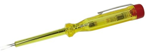 Dönges Spannungsprüfer Gelb 100-500V - Kompakter Elektrischer Spannungstester mit Schutzkappe, 140 mm - Zuverlässig und Sicher für Haushalt und Beruf