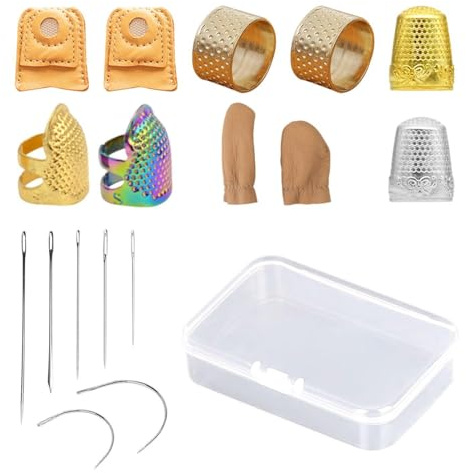 EHDWXVZM 10 Dés À Coudre Et 7 Aiguilles À Coudre, Équipés De 1 Boîte De Rangement, Aides À La Couture, Protection des Doigts, Accessoires De Couture, Outils De Couture DIY