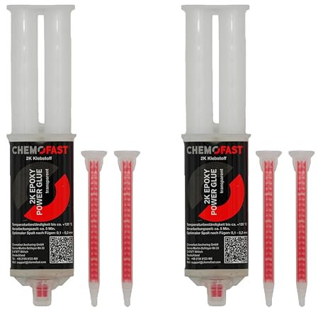 2x Remstaler 2K EPOXIDKLEBER | Kraftkleber | extra Stark für Innen- und Außenbereich inkl. 2 Mischer | transparent