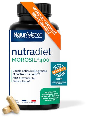 NaturAvignon Morosil 400 | Bruleur de graisse puissant | Perte de Poids Rapide et Efficace | Coupe faim | Morosil perte de poids, Guarana, Thé Vert, Caroube | 90 gélules minceur efficace