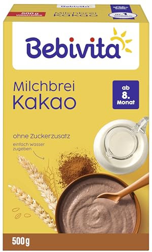 Bebivita Milchbrei Kakao (4x500g), ab 8. Monat, ohne Zuckerzusatz, gut sättigend