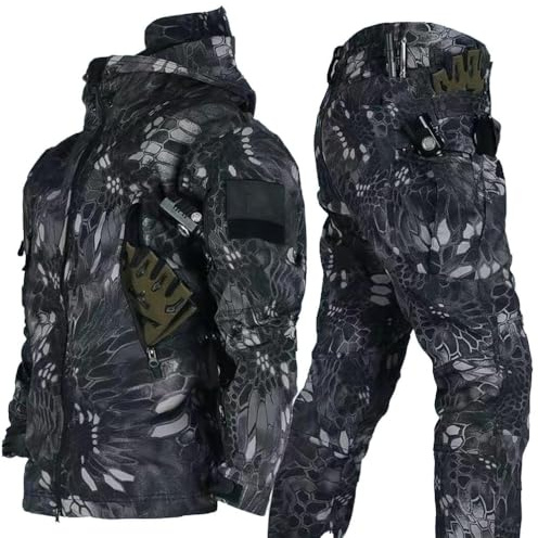 RVUEM 2025 Nouvelles Combinaisons Militaires à Coque Souple, Combinaisons Ski à Capuche Chaudes d'hiver pour Hommes, Ensemble Veste Et Pantalon Tactiques, pour Sports Plein Air