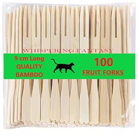 Whispering Fantasy 100 forchette da frutta in legno, usa e getta, 9 cm