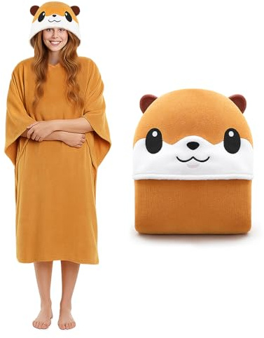 Cute Animal Surf Poncho Changing Towel Surf Robe Bath Towel Plus Size Quick Dry Cover-Up for Women Men