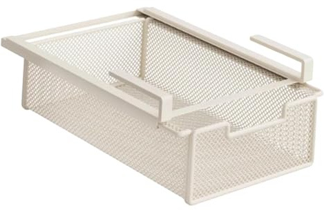 DimyFew Portaoggetti per Cassetti, Struttura in Rete, Cassetto con Morsetto, Scaffale Portaoggetti, Design Sospeso, Salvaspazio, Adatto per Ufficio, Bianco