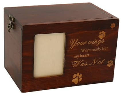 QUXVUIS Urna de para Madera para Mascotas con Marco de Fotos. Lugar Descanso Ideal para Mascotas queridas, Perros y Gatos. Un Lugar Descanso excelente, 16 * 11 * 11 cm