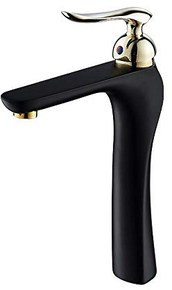 Mixer Tap PVD Mirror Plating Brass Basin Faucet Low-Pressure Water Saving Soft Water Flow Sink Tap Single Hole Wrench Switch Mixer Tap for Kitchen Bathroom Hotel,Black A