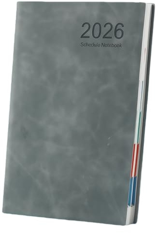Maslasee 2026 Diary – A5 Day Per Page January 2026 to December 2026 180° Flat Lay with Pen Loop Grey Faux Leather Cover Daily Planner, Notebook, or Gift