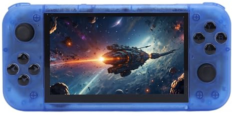 Sxhlseller Handheld Retro Game Console With 5 Inch IPS Screen, 2GB DDR4 RAM, Port, OS, 64GB Memory, Transparent Yellow Design (Transparent Blue)