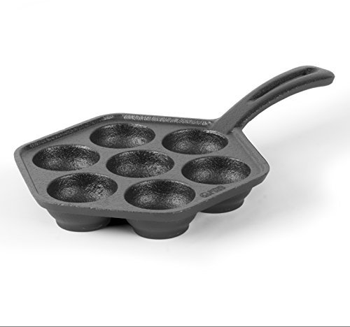 Commercial Chef Cast Iron Danish Aebleskiver Pan, Preseasoned Cast Iron Cookware for Pancake Puffs, Makes 7 Pancake Balls