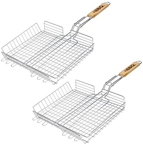 2er Set Grillkorb Grillschale BBQ Grillpfanne Gemüsekorb Fischbräter Grillwok Hähnchengrillkorb Grillguthalter