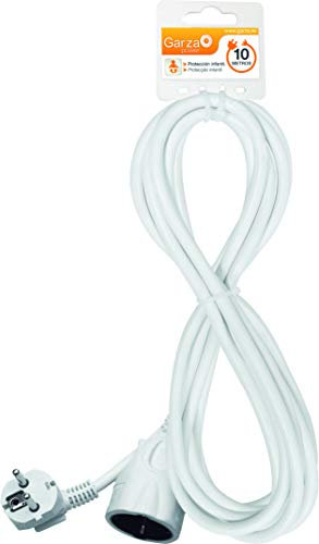 Garza - Rallonge d'intérieur 10 m, avec prise de terre, 3680 W/16 A, câble 1,5 mm², flexible et léger, blanc