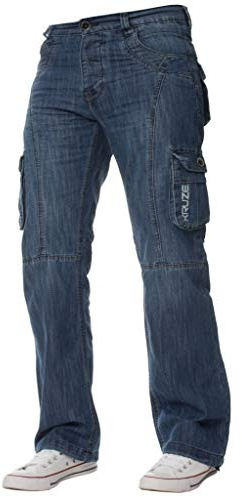 Kruze Pantalon de travail cargo en denim pour homme grande taille, Délavage moyen., 32W / 34L