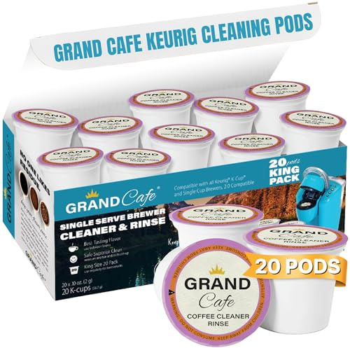 Grand Cafe Keurig Cleaning Pods (20 Pack) - K Cup Cleaner & Rinse Pods for Keurig, Descaler for Coffee Machines, Coffee Maker Descaling Kit, 1.0 & 2.0 Compatible