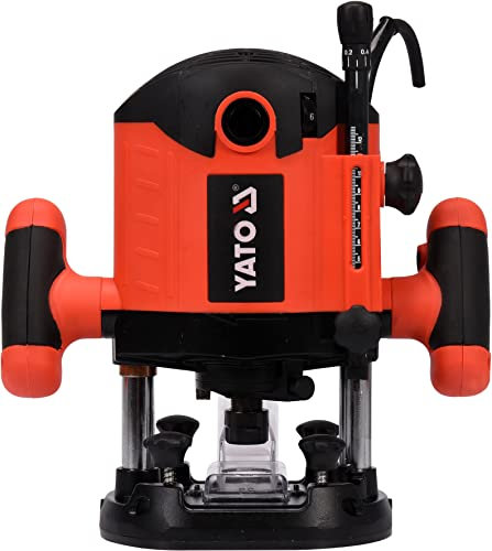 YATO Fresadora profesional con 2100 W, diámetro de 8 y 12 mm, regulación de velocidad, tope paralelo, ajuste de profundidad, adaptador de aspiración y motor de cobre estable