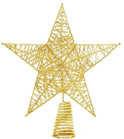 DIYASY Christmas Tree Topper,10inches Metal Glittered Star Xmas Tree Decoration Treetop for Xmas Home Decor