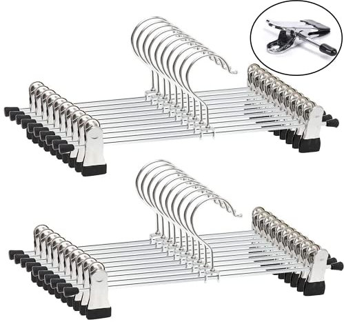 20 pezzi Grucce per Pantaloni 40cm Regolabili Metallo per Pantaloni con Clip Antiscivolo per Gonna Jeans Camicie a Morsetto Pantaloni Calze Richonour