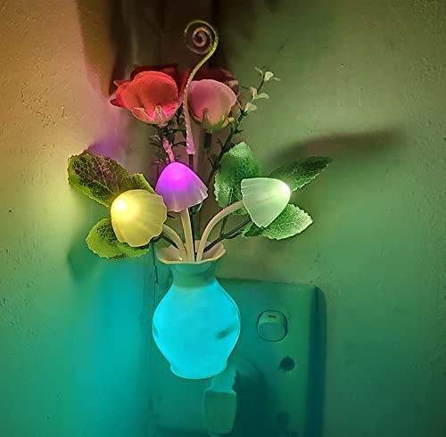 AUSAYE 1 paquete de luz nocturna LED enchufable con sensor automático del atardecer al amanecer, lámpara de ahorro de energía de 0.5 W, luz nocturna de ensueño, rosa, flores, setas, luces nocturnas