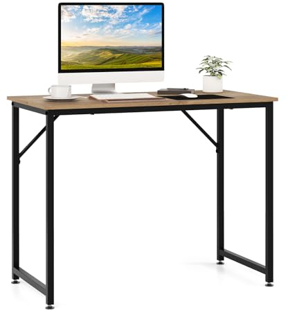 COSTWAY Schreibtisch, Kleiner Computertisch, 100 x 50 x 77 cm, Bürotisch PC-Tisch, Metallrahmen, für Homeoffice, Arbeitszimmer (Natur)