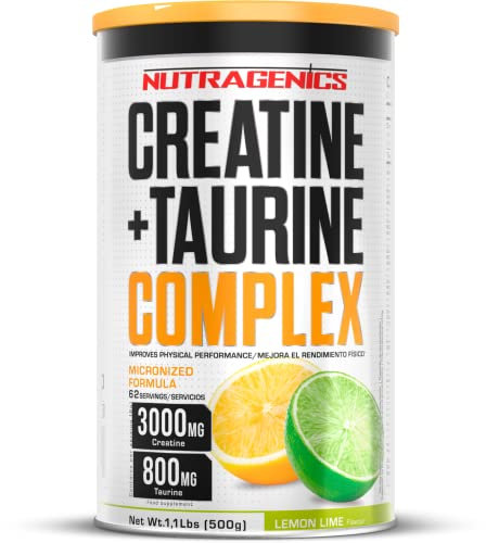 Nutragenics Creatine + Taurine - Creatina con sapore - Creatina Monoidrata - Creatine monoidrato - Creatina in polvere - Creatine Monohydrate - Creatina monoidrata polvere - 500 g (Limone e lime)