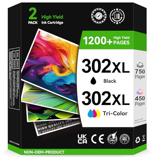 302XL High Yeild Ink Cartridges Black and Tri-Colour, Replacement for HP 302 Ink Cartridges Combo Pack Original, Printer Ink 302 XL for OfficeJet 3831 5232 4650, DeskJet 3630 3636 3639, Envy 4524 4527