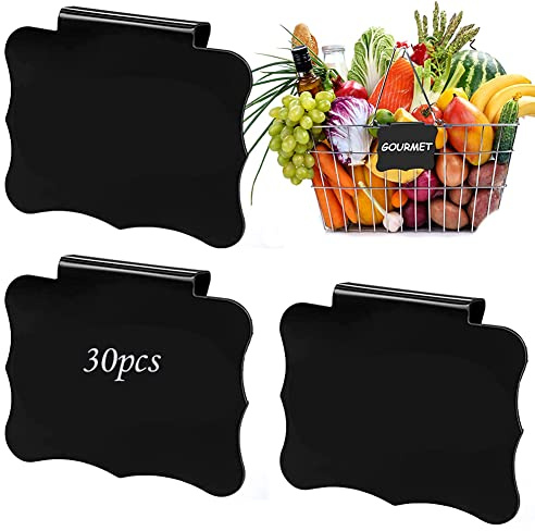 30 Pezzi Clip - Etichette Per Cesti, Clip Etichetta Della Cucina Rimovibile, Porta Etichetta Clip Cestino, Piccola Lavagna - Schede Rettangolari, per Nome, Matrimoni, Compleanni