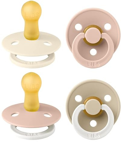BIBS Dummies Colour 4-Pack, BPA Free Dummy Pacifier, Round Nipple Soothers, Natural Rubber Latex, Made in Denmark. 6-18 Months (Pack of 4), Blush Glow Mix