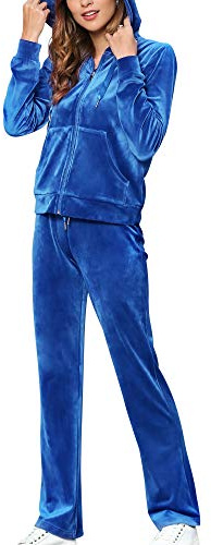 MessBebe Survêtements pour Femmes velours Lounge Wear Sweat à Capuche Ensemble de Sport Jogging Décontracté Sportswear Survêtement à Manches Longues Haut et Pantalon 2 Pièce Bleu Foncé XXL