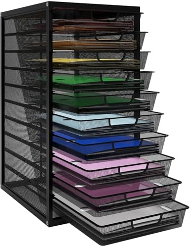 PUNCIA Schubladenbox 10 Schubfächer A4 Briefablage Dokumentenablage mit Schubladen Ablagefächer Papiersortierer aus Metall Desk Organizer für Dokumenten Papier Schreibtisch Büro Schwarz