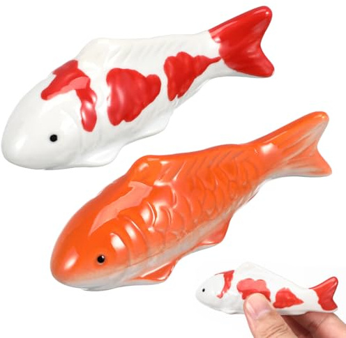 SUPVOX Ceramic Floating Fish Ornaments 2-Pack Realistic Aquarium Decor Fish Figurines for Tank and Outdoor Pond Decoration 3.93X1.57X1.37In