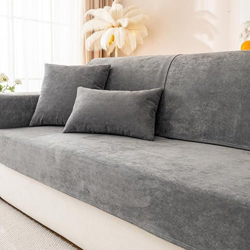 GKXLH Neue wasserdichte Sofa überzug - Weiche Chenille Sofa Sitzkissenbezüge, rutschfeste Sofabezug waschbar 1 2 3 4 Sitzer Couch überzug für Sektionssofa, Sofaüberwürfe L Form (Dunkelgrau, 70x150cm)