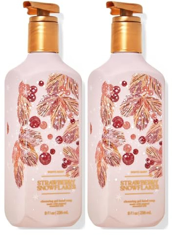 Bath & Body Works Hand Soap, Cleansing Gel, 8 Fl Oz Pack of 2 (Strawberry & Snowflakes)