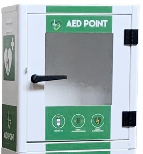Teca per Defibrillatore da esterno ed interno per defibrillatore in acciaio con luce crepuscolare allarmata 420x210x420 mm