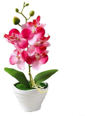 EpheyFIF Künstliche Orchideen im Topf, 1 Packung Topf-Orchidee, künstliche Phalaenopsis-Blumen mit Kunststoffvase für Tisch, Heimdekoration, Büro, Hochzeit, Party, Dekoration (rot)