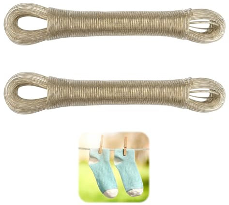 KineticKraft 40m Wäscheleine mit Stahlkern, Reißfest und Rostfest, 120kg Tragfähigkeit, UV- und witterungsbeständige Wäscheleinen für Haushalt, Draußen, Garten, Camping (2 Rollen à 20m, Transparent)