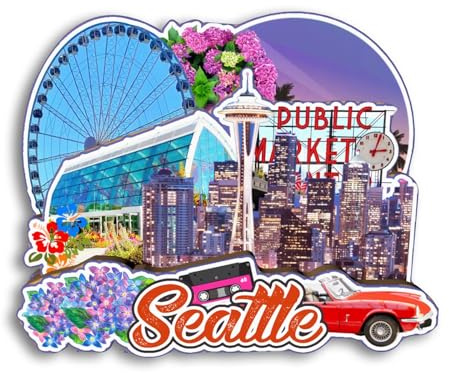 Quwsne Calamita da frigorifero Seattle USA America magnete da frigorifero souvenir da viaggio città regali turistici 3D classici punti di riferimento artigianali fatti a mano decorazione della casa