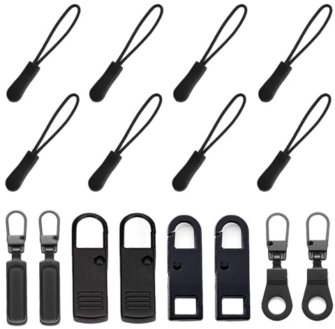 HAISHANG Zipper Puller,Removable Metal 8 Pcs Zip Pulls and 8 Pcs Zip Tags Cord Pulls Replacement Zipper Extension for Suitcase,Backpack, Sportswear