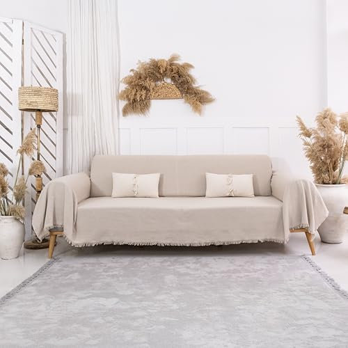 Milam London Sofa Throws Large 3 Seater | Sofa Cover 3 Seater | Cotton Throw Blanket | Couch Throw | Settee Throw 180 x 300cm Beige
