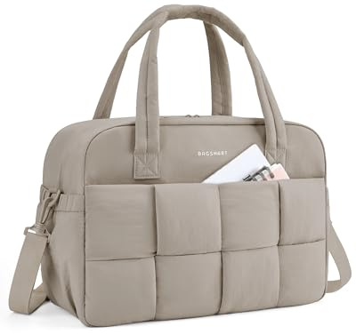 BAGSMART Sporttasche Damen, 29L Puffer Reisetasche für unterwegs mit Laptopfach, Wochenendtaschen für Damen, Handgepäck Reisetasche für persönliche Gegenstände, Kamel