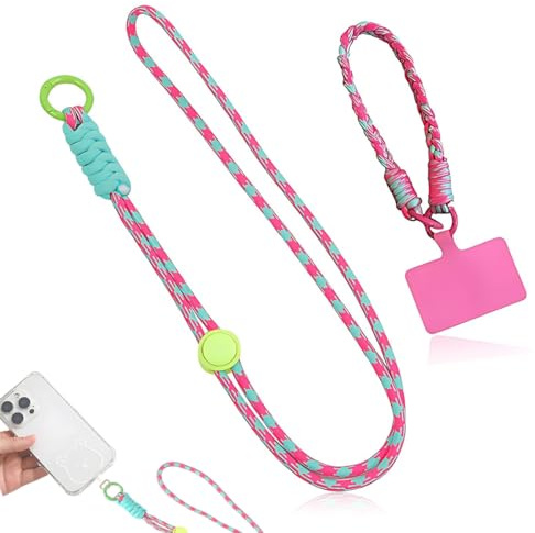 2 Pcs Cordino per Telefono, Cordino Regolabile per Cellulare, Cordino Universale a Tracolla e Cinturino da Polso, Tracolla per Cellulare con Inserti,Cordino per Cellulare da Polso con Patch Universale