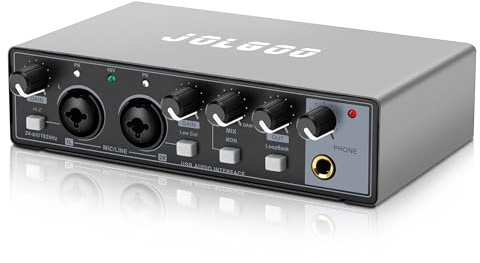 USB Audio Interface, 24-Bit/192kHz Plug & Play Sound Card for Recording – XLR/Line In, Headphone Out, Low Latency, Compatible with PC, Mac, Smartphone