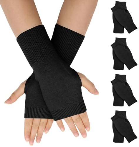 VEGCOO 4 Paires Mitaines Femme Hiver, Mitaine Femme Chaude Gants sans Doigts pour Femme Homme (Noir)